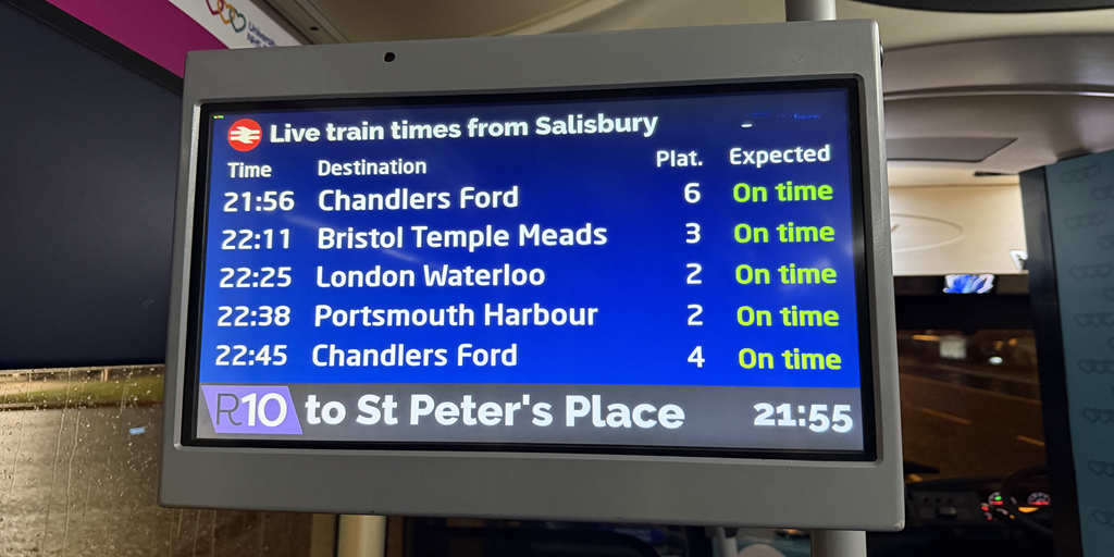 Image of next stop screen with live train times