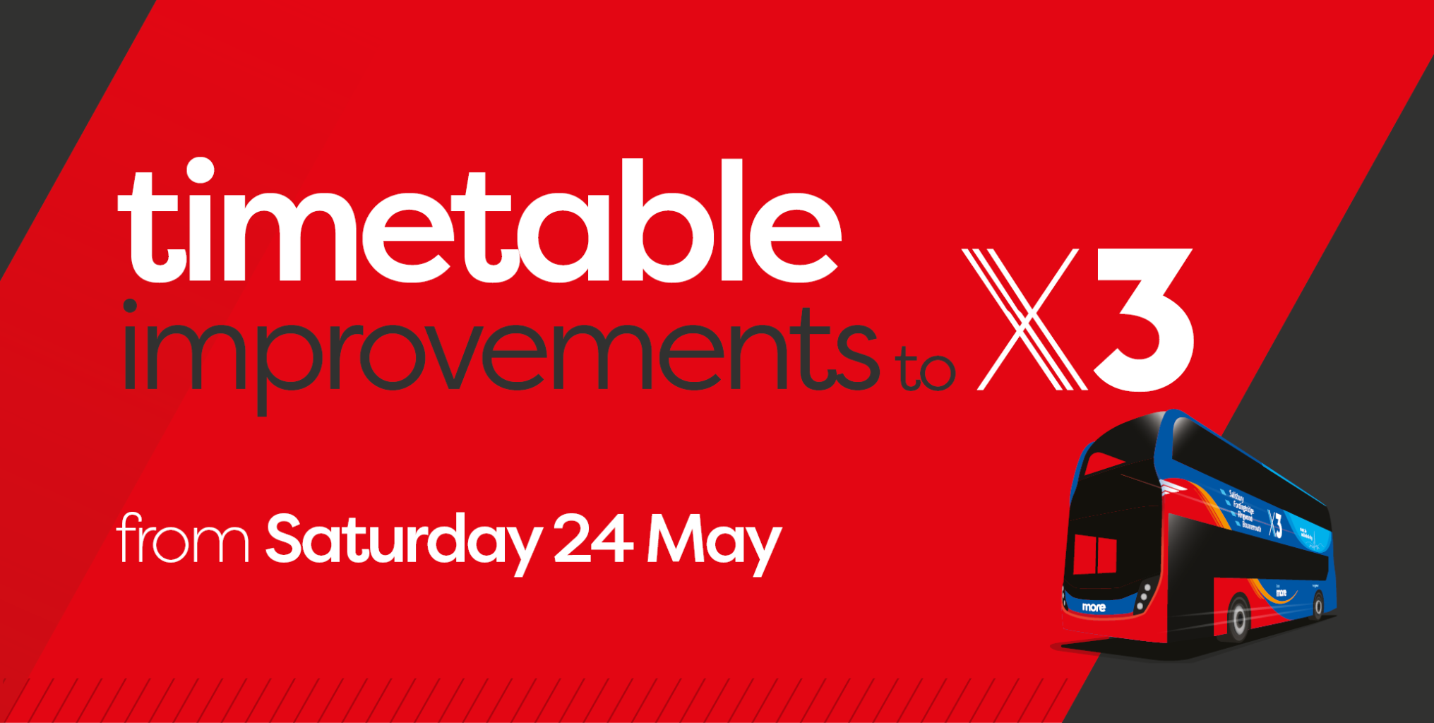 X3 timetable improvements from Saturday 24 May