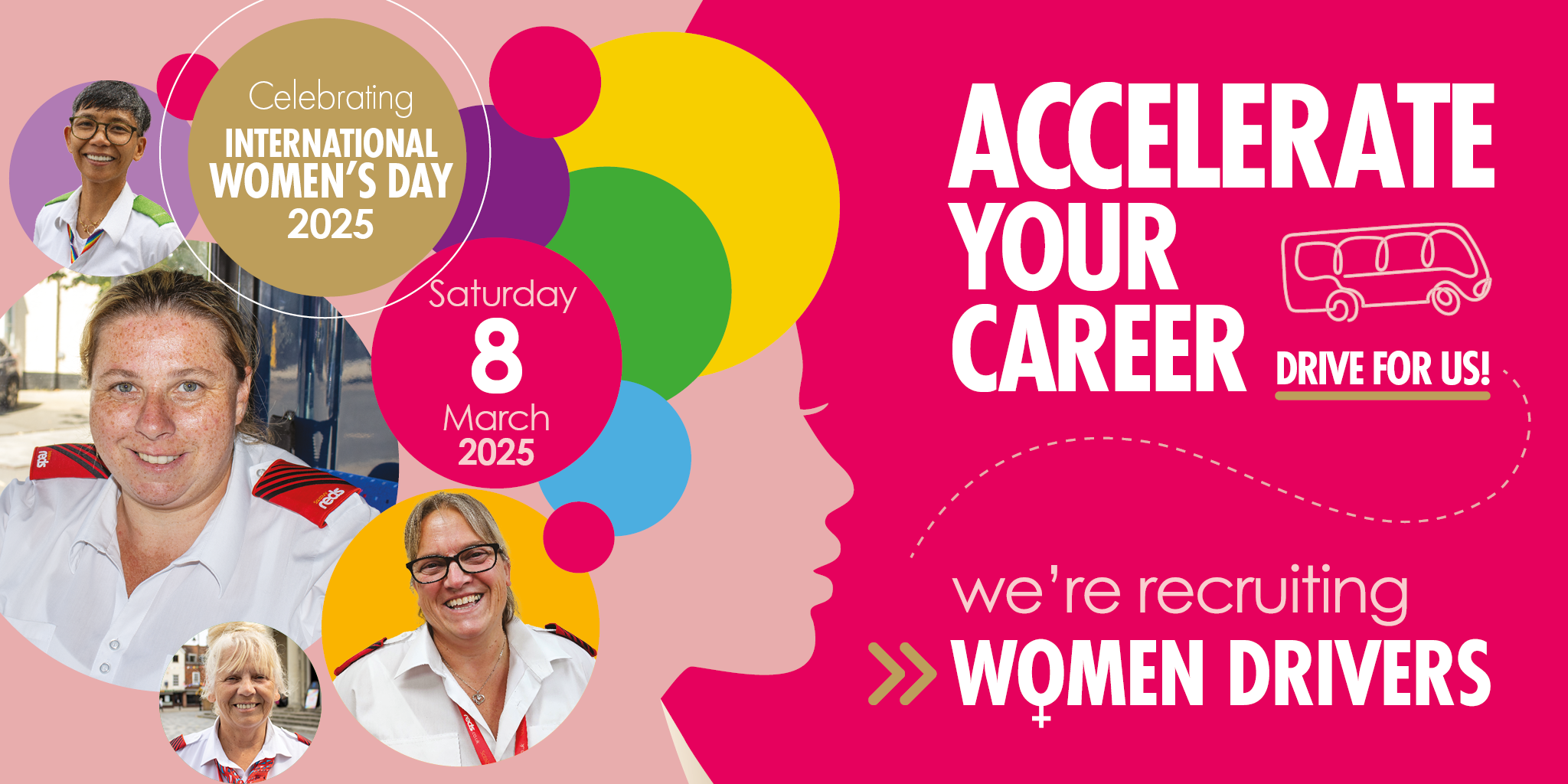 Images of female Salisbury Reds team members and the date of our recruitment event on sat 8 march to mark international women's day