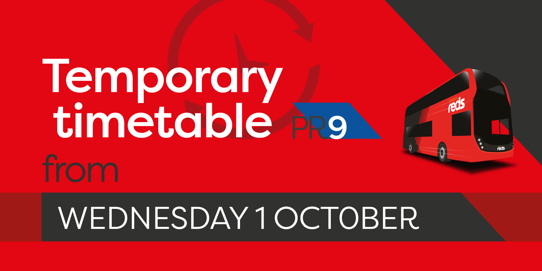 Temporary timetable for the PR9 from Wednesday 1st October