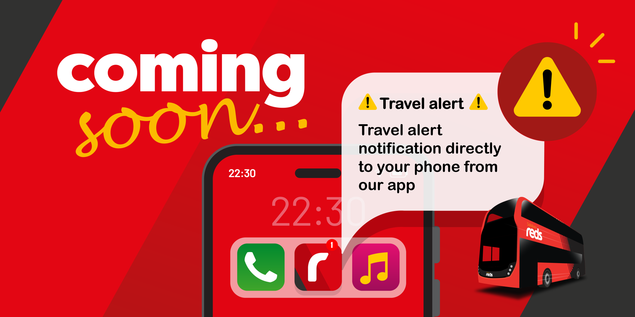 Graphic displaying push travel alert notifications to be available on the Salisbury Reds app from Monday 10 March 2025